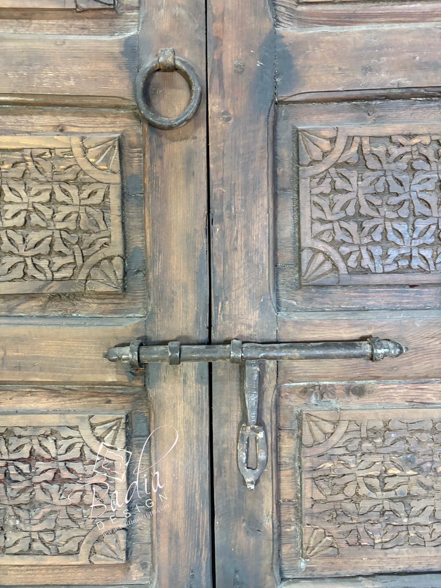 Vintage Hand Carved Wooden Door