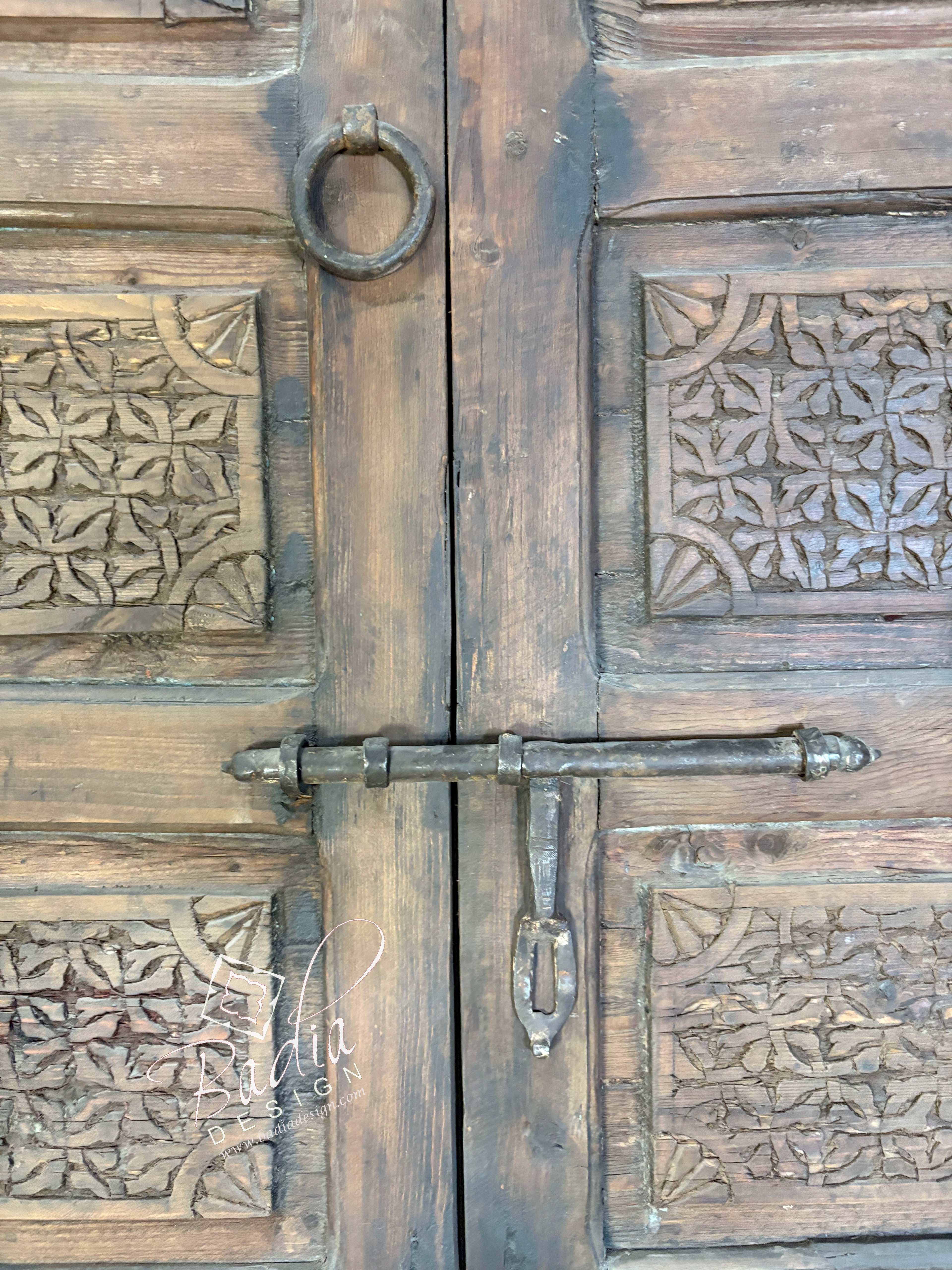 Vintage Hand Carved Wooden Door