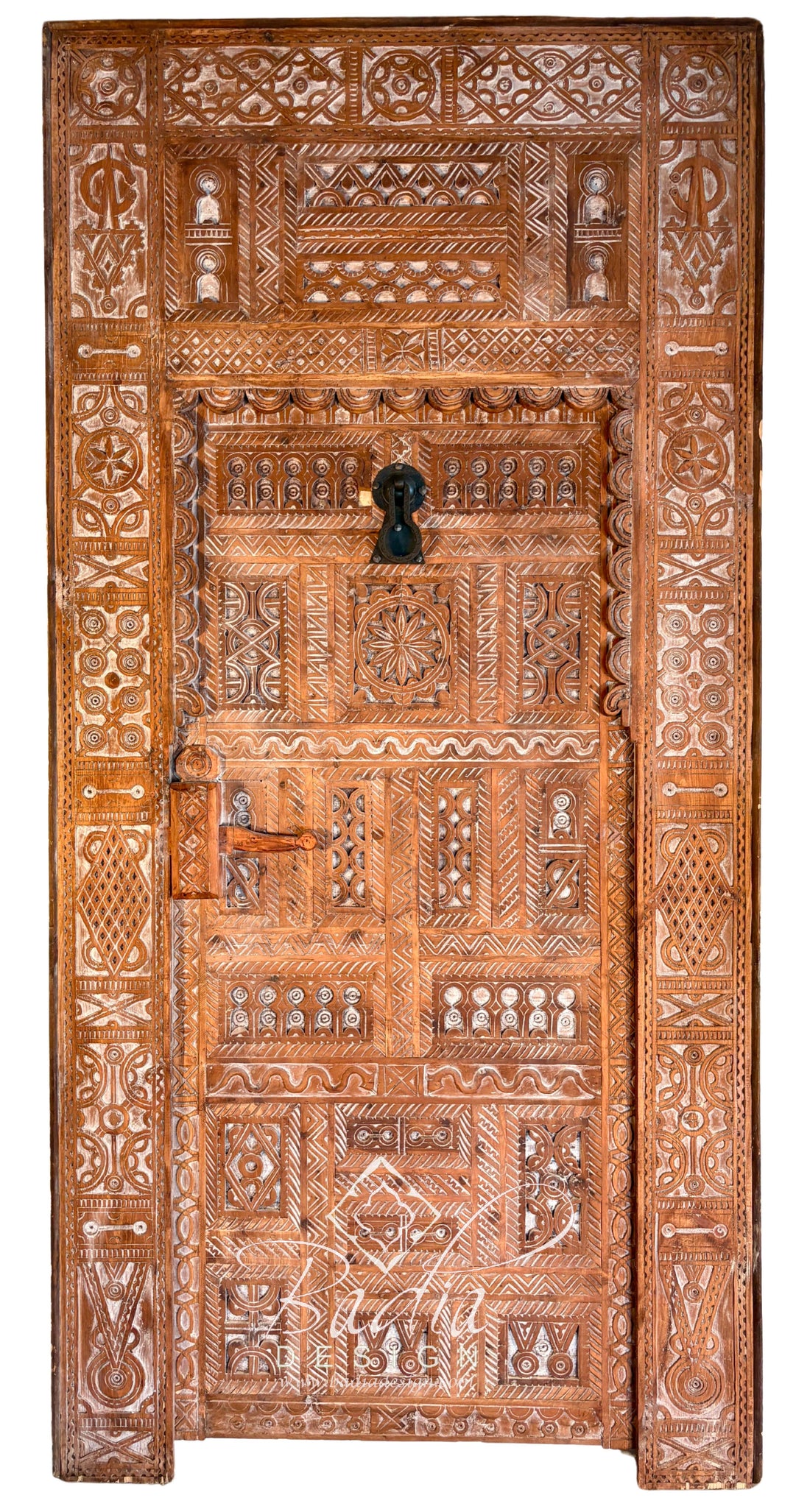 Vintage Moroccan Wooden Door with Intricate Hand Carved Detail