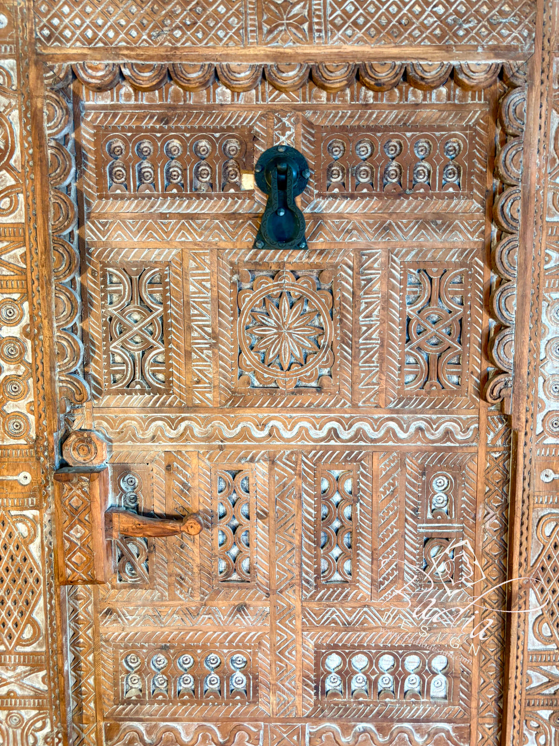 Vintage Wooden Door with Intricate Hand Carved Detail