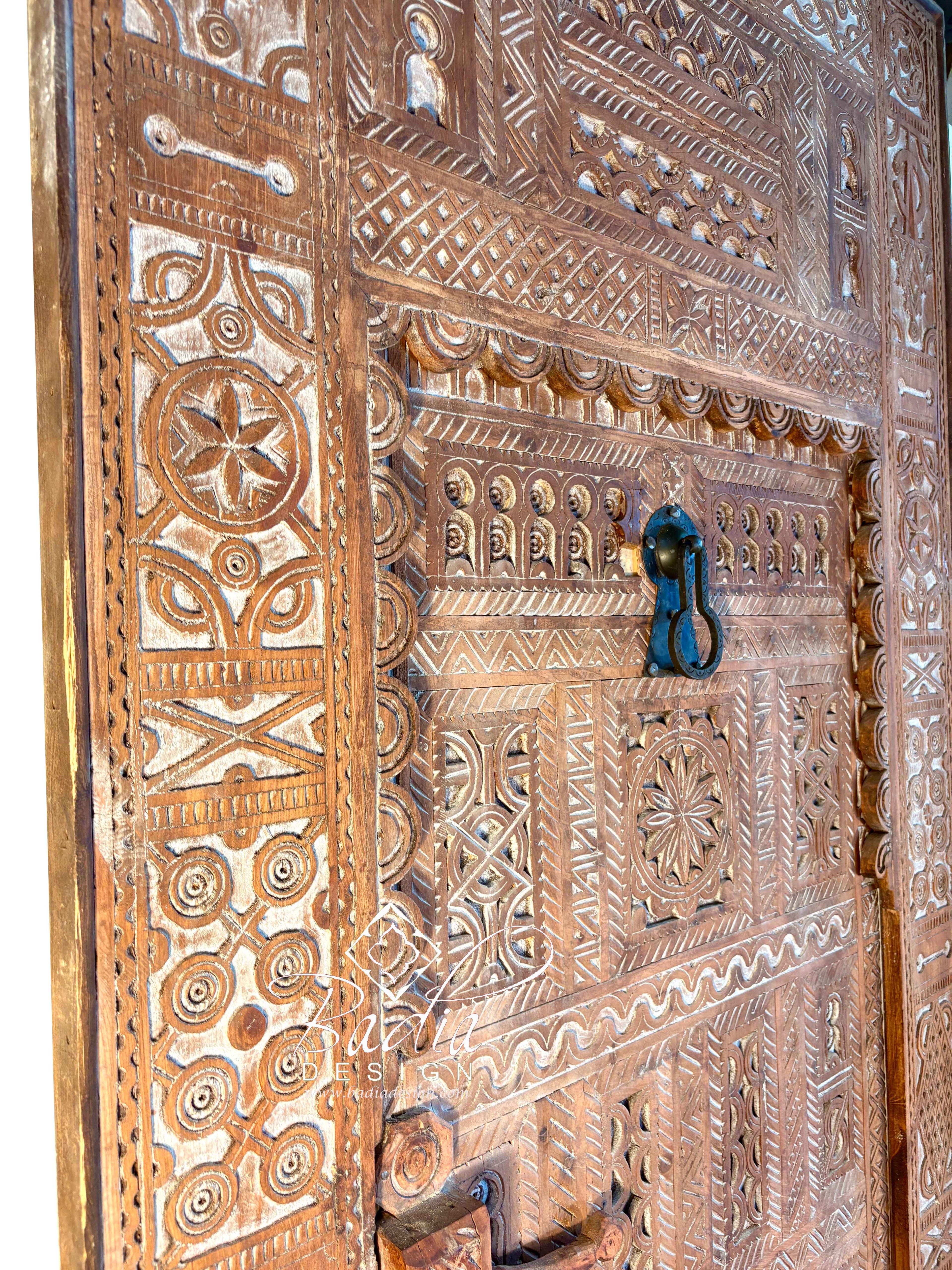 Vintage Wooden Door with Intricate Hand Carved Detail