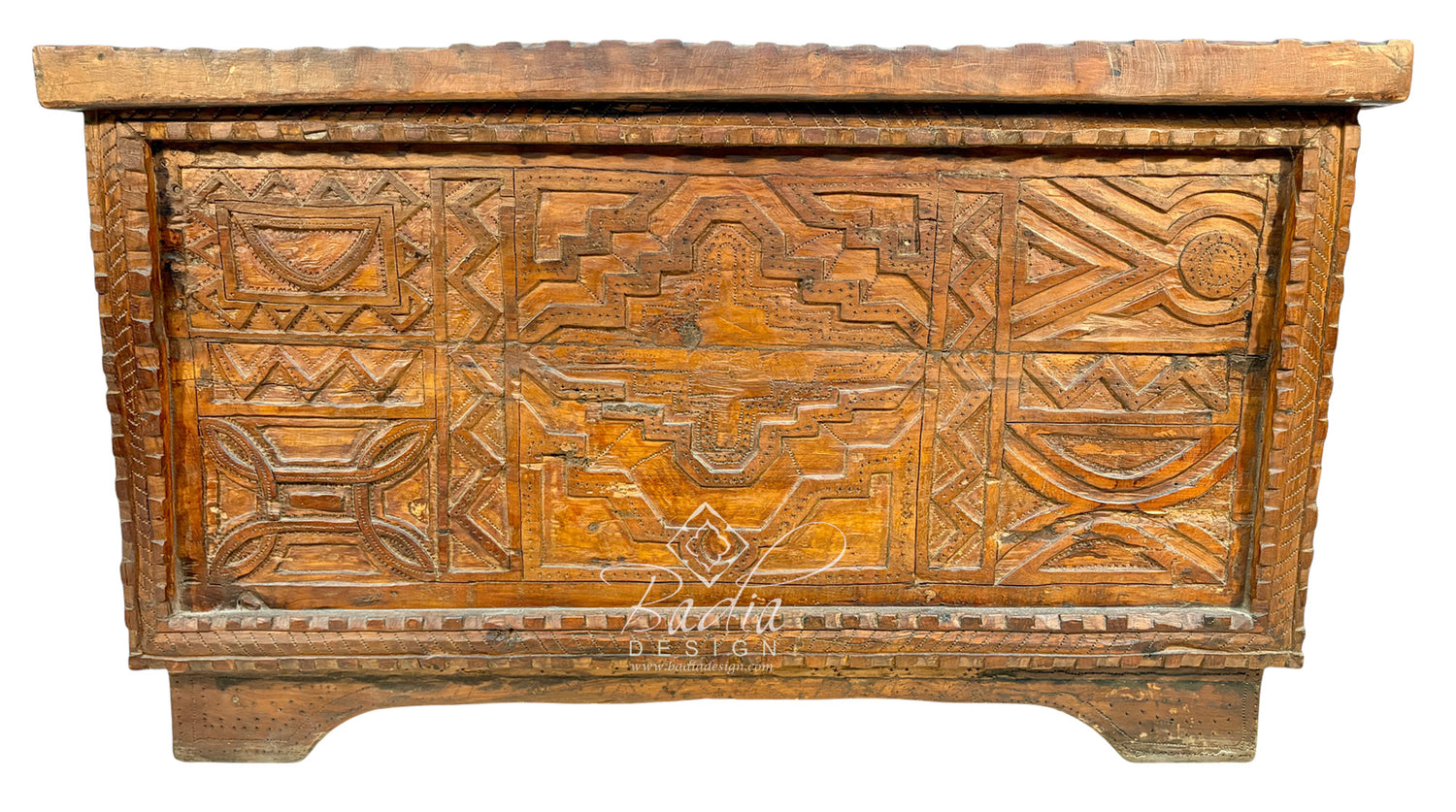 Vintage Hand-Carved Wooden Trunk