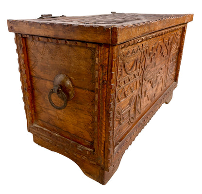 Vintage Hand-Carved Wooden Trunk