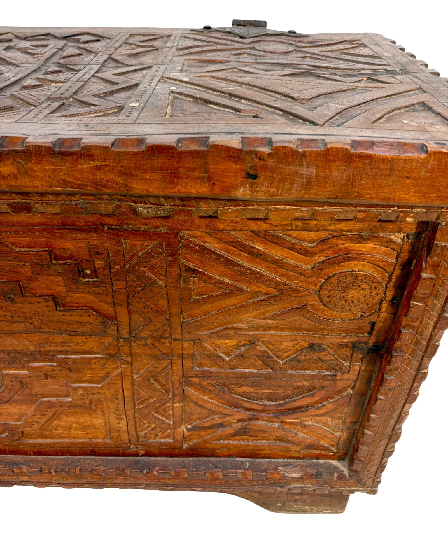 Vintage Hand-Carved Wooden Trunk