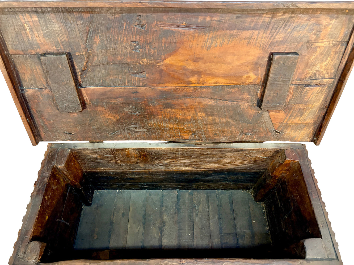 Vintage Hand-Carved Wooden Trunk
