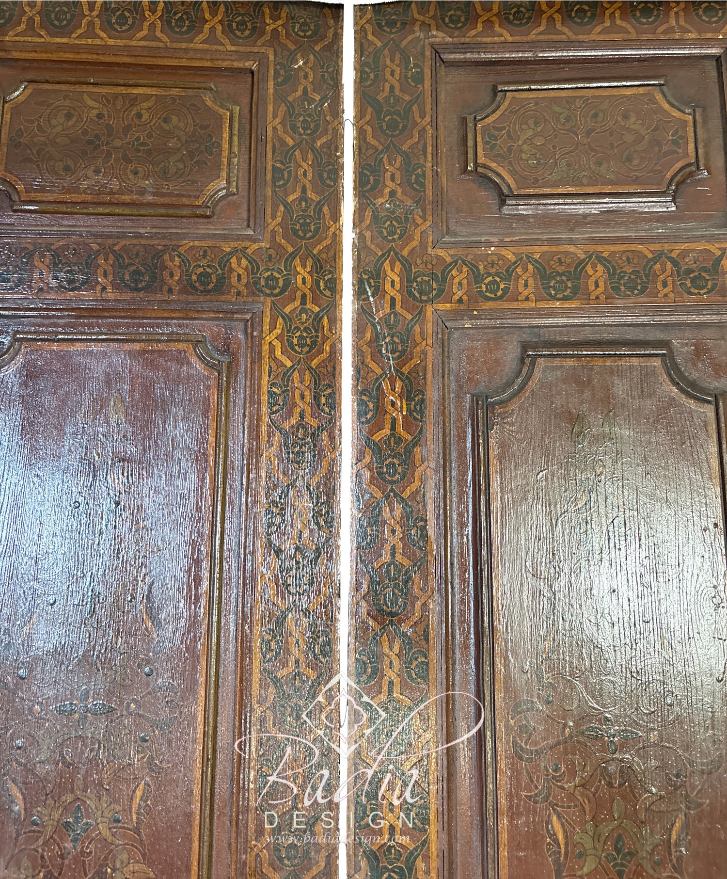 Vintage Red Hand Painted Wooden Door