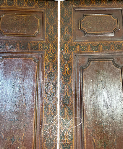 Vintage Red Hand Painted Wooden Door