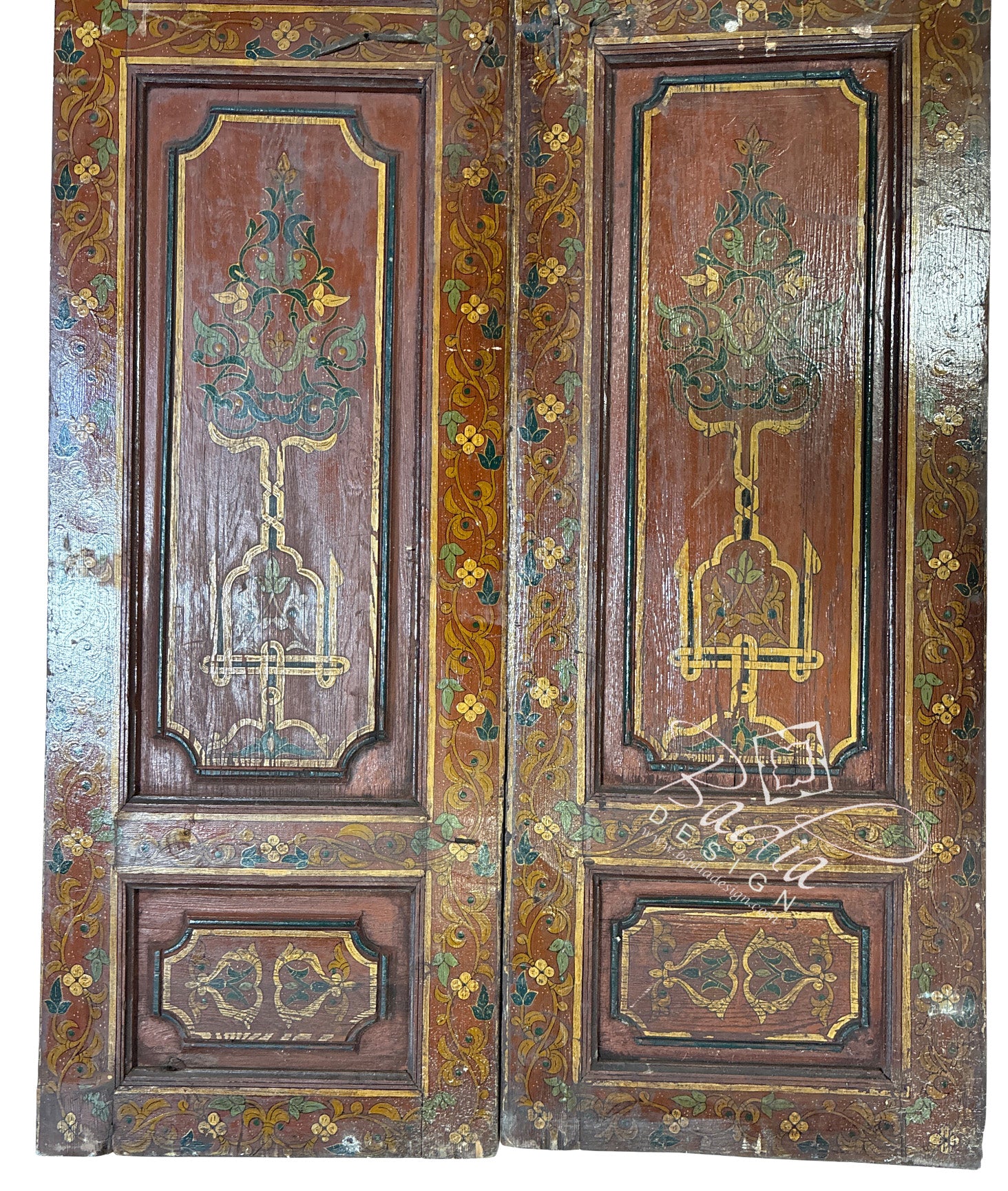 Vintage Red Hand Painted Wooden Door
