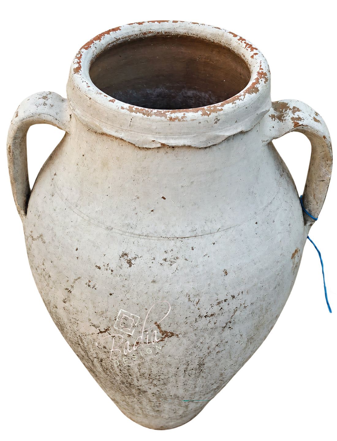 Vintage Moroccan Whitewashed Clay Planter with Handles