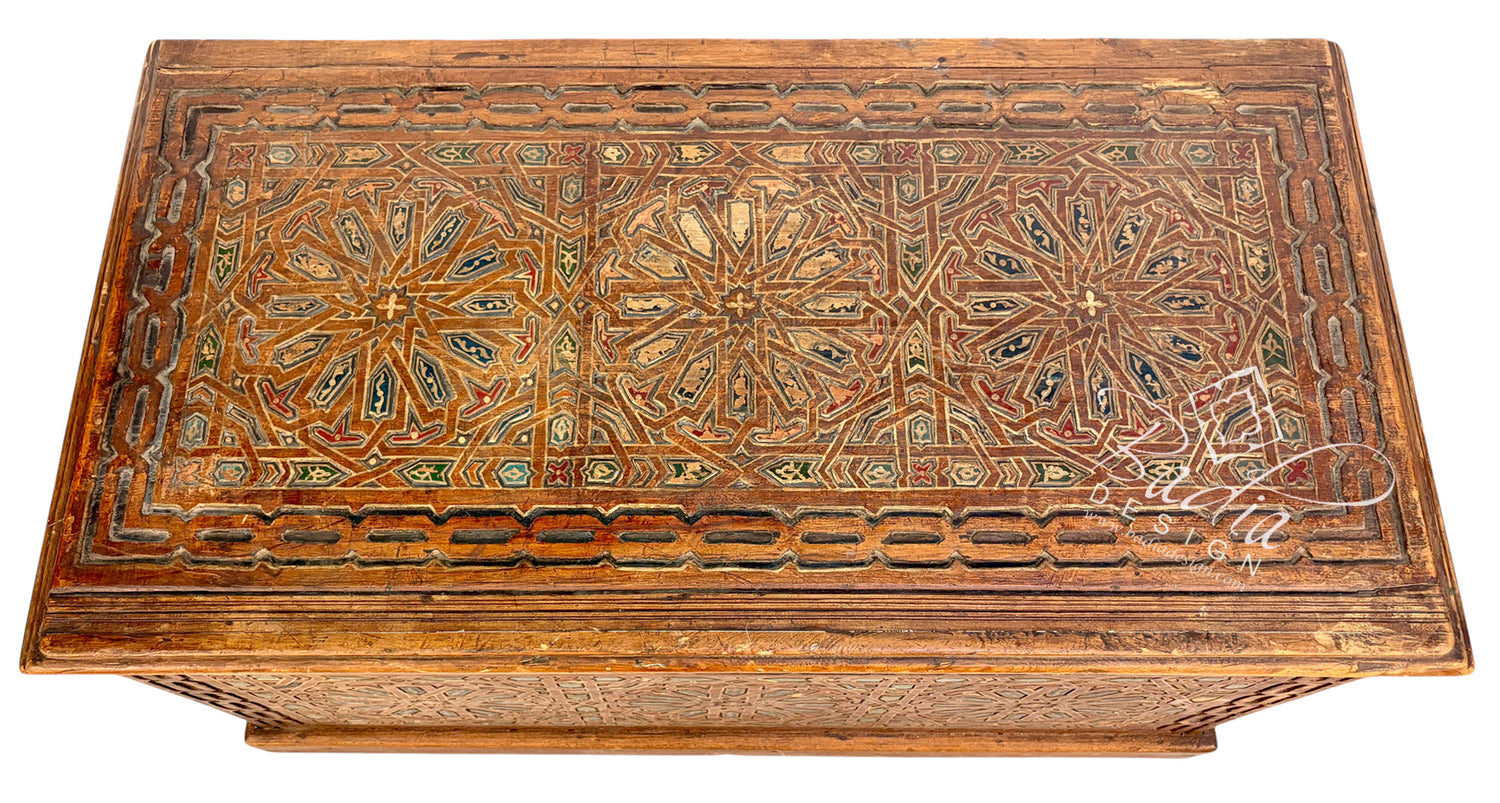 Vintage-Style Wooden Trunk with Hand-Carved Design