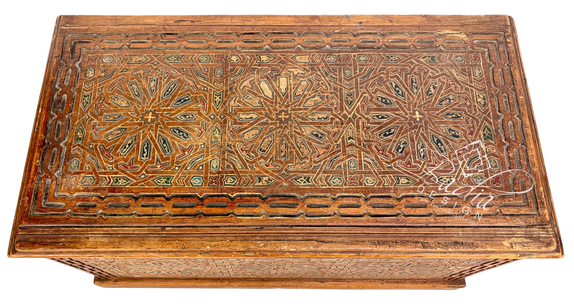 Vintage-Style Wooden Trunk with Hand-Carved Design