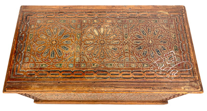 Vintage-Style Wooden Trunk with Hand-Carved Design