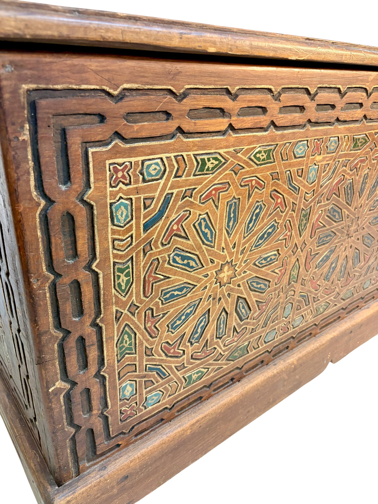 Vintage-Style Wooden Trunk with Hand-Carved Design