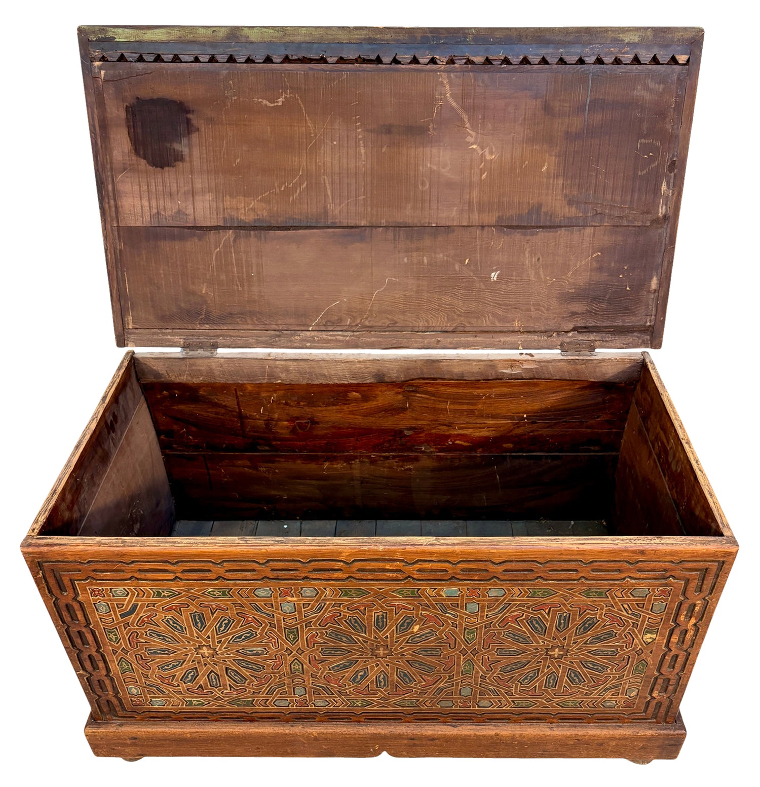 Vintage-Style Wooden Trunk with Hand-Carved Design