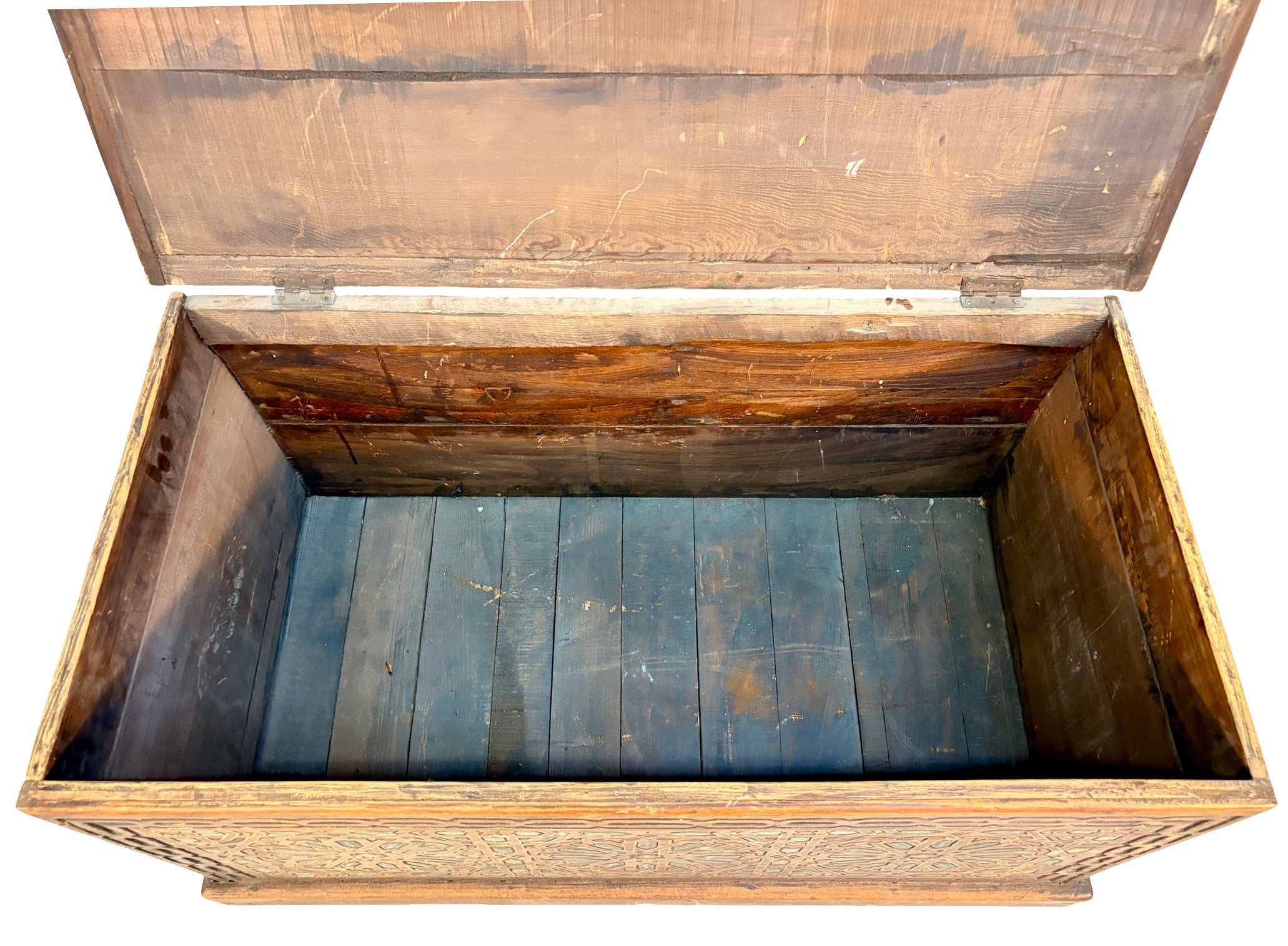 Vintage-Style Wooden Trunk with Hand-Carved Design