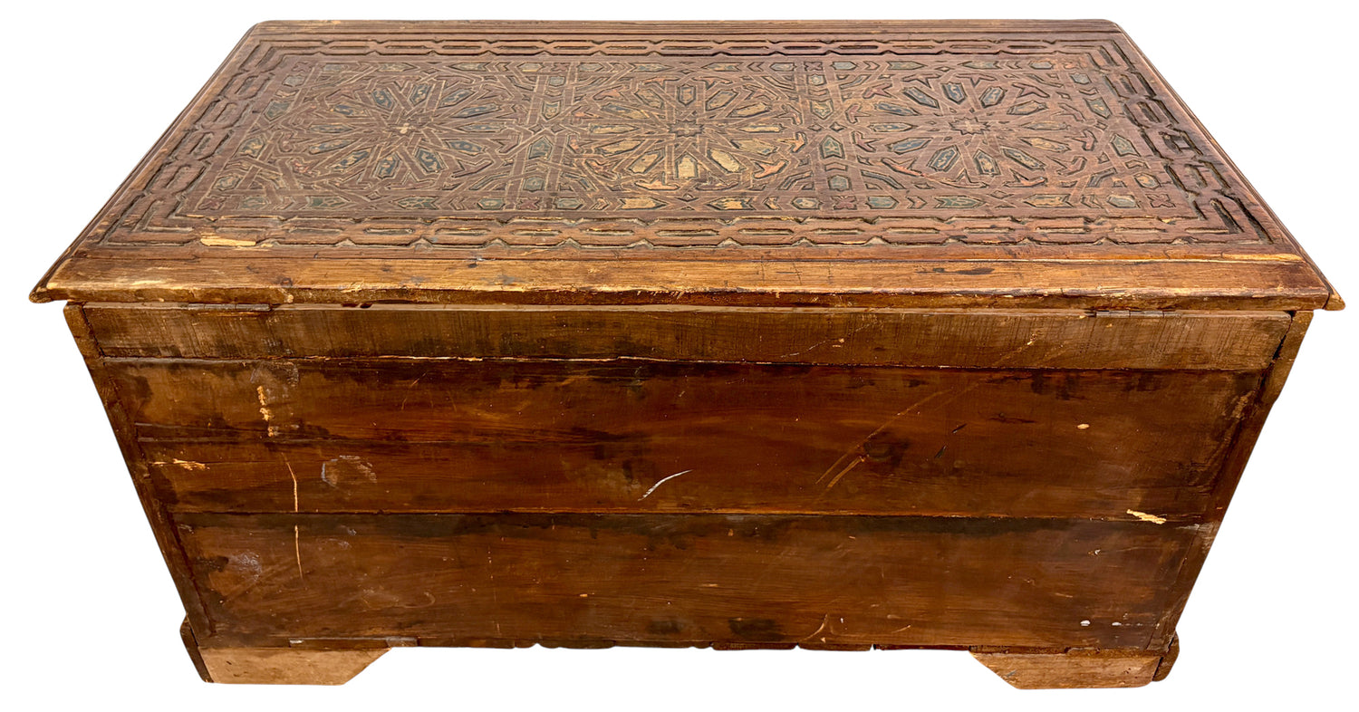Vintage-Style Wooden Trunk with Hand-Carved Design