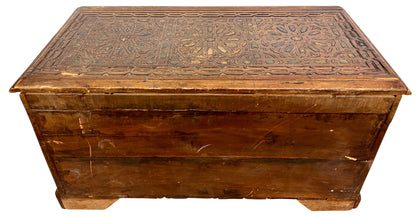 Vintage-Style Wooden Trunk with Hand-Carved Design