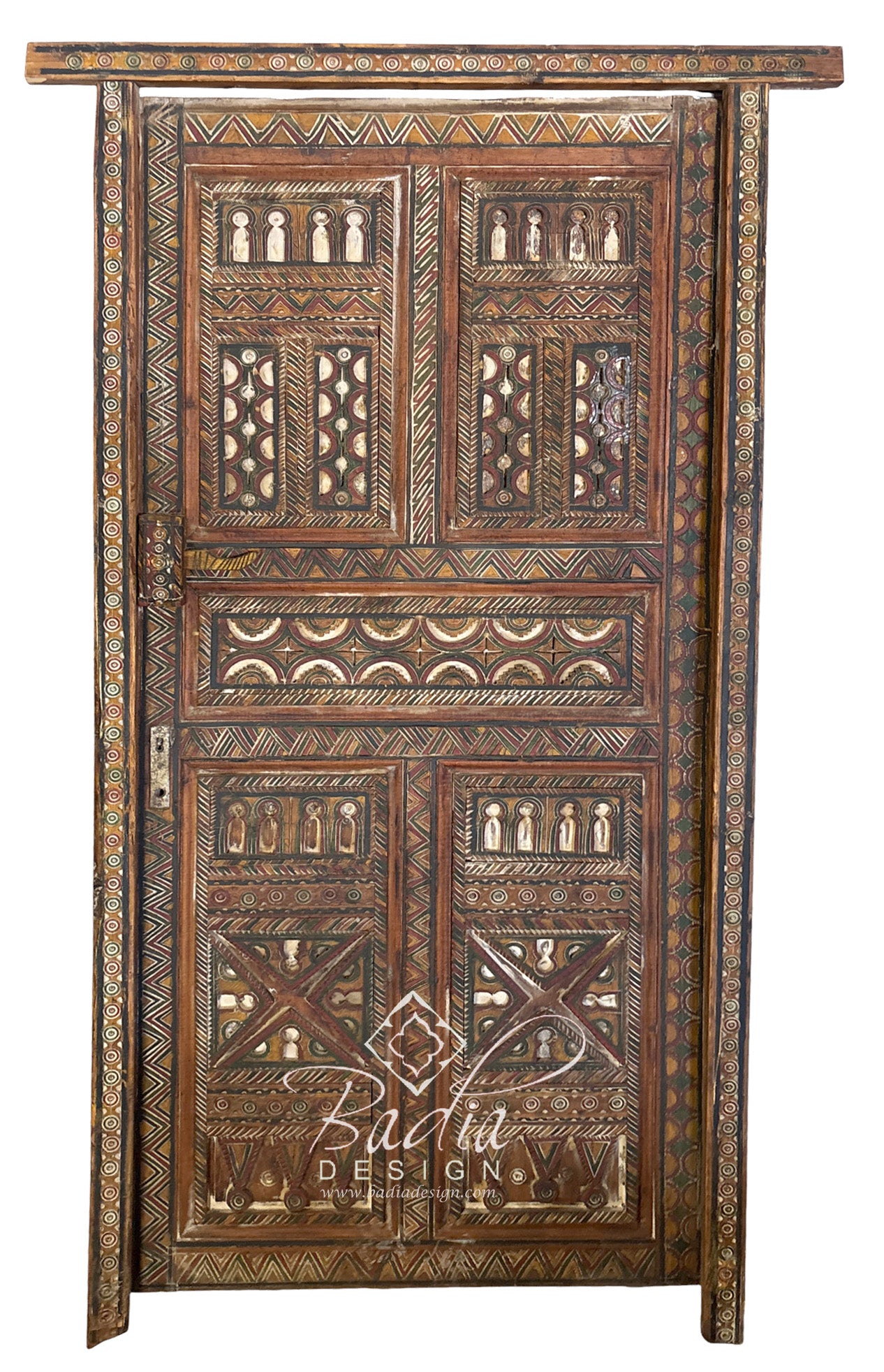 Vintage Wooden Door with Hand Painted Geometric Designs