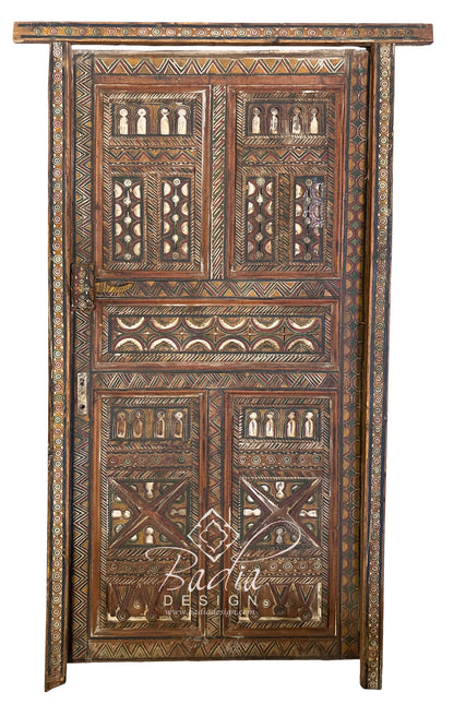 Vintage Wooden Door with Hand Painted Geometric Designs