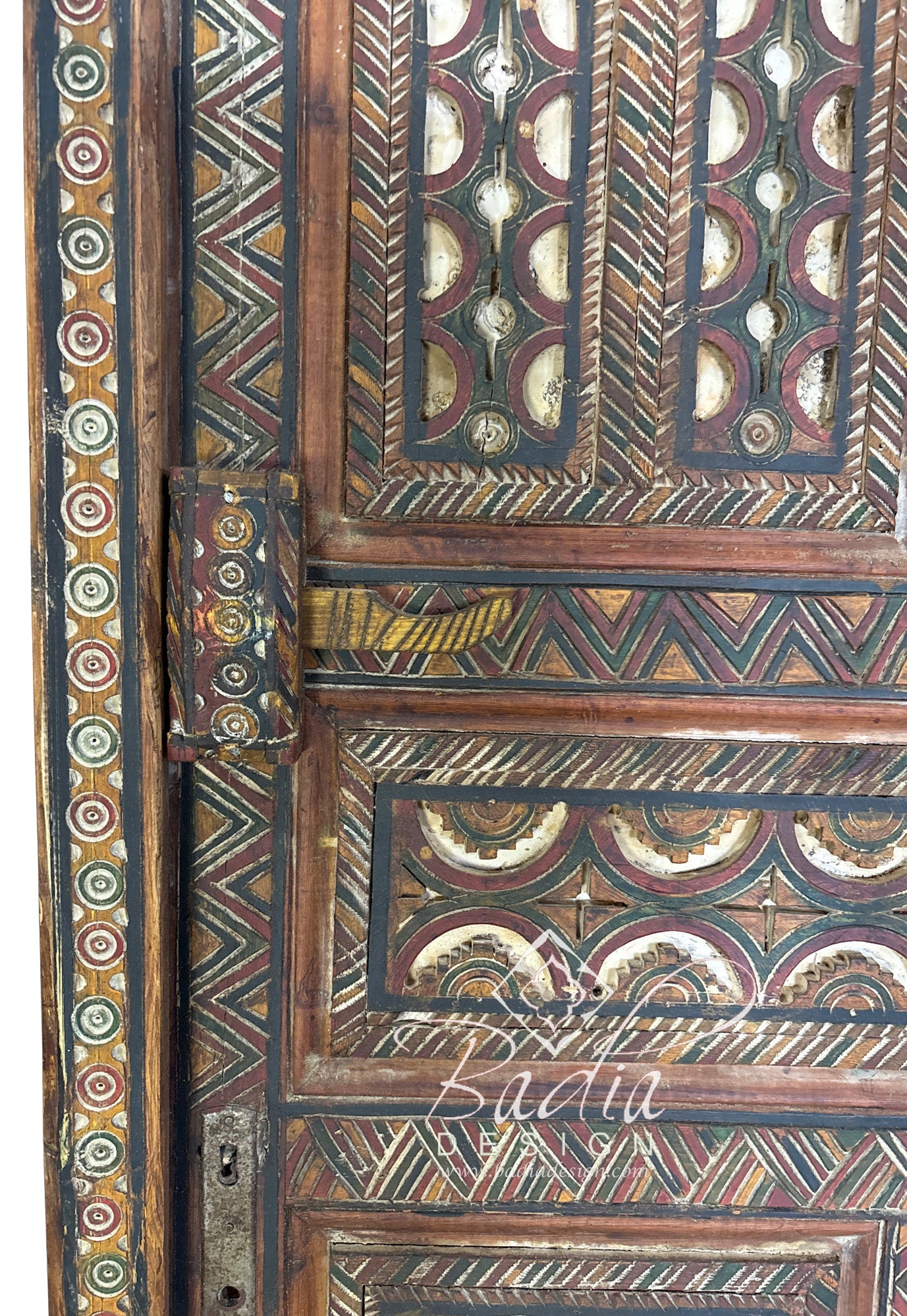 Vintage Wooden Door with Hand Painted Geometric Designs