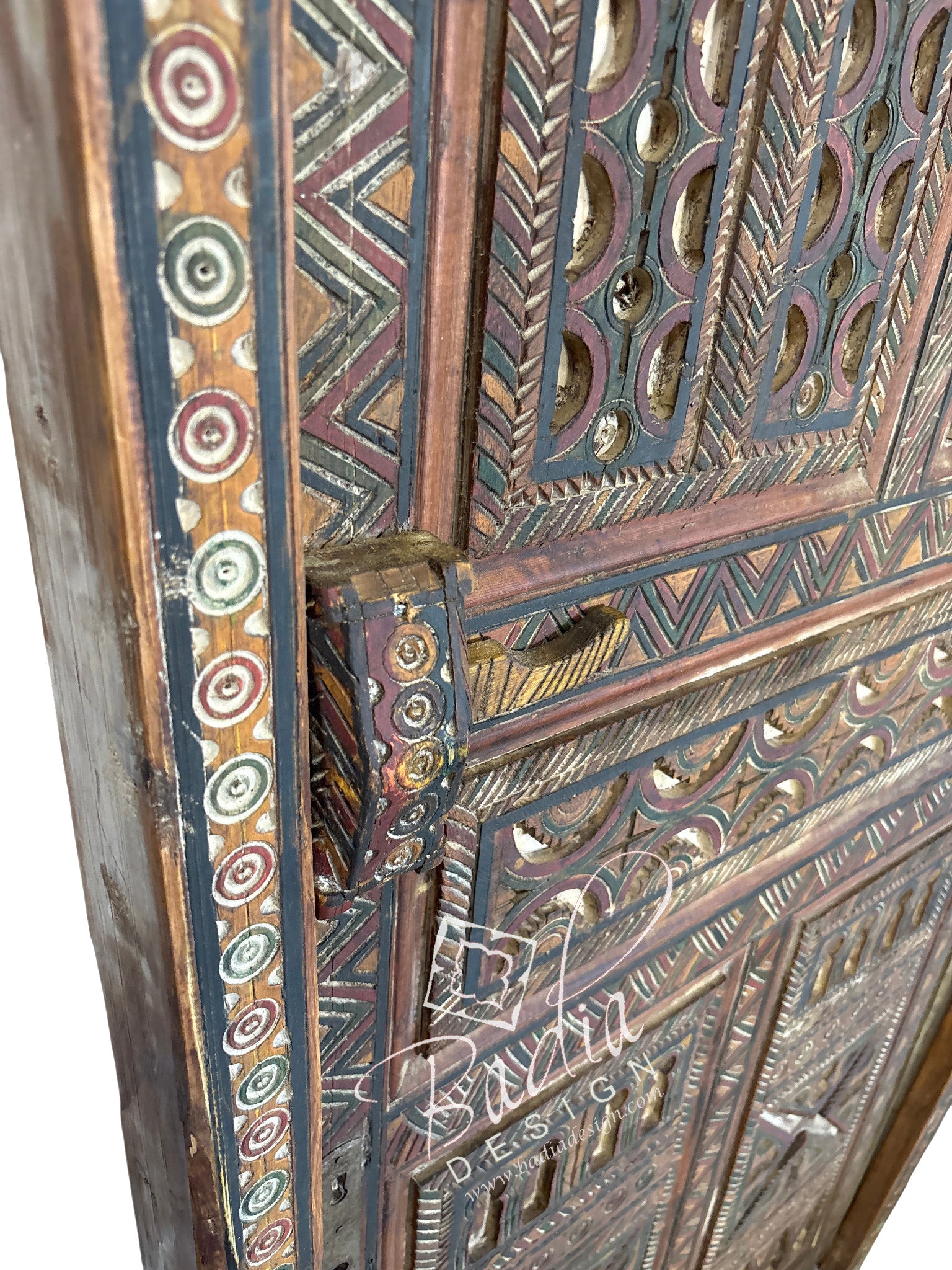 Vintage Wooden Door with Hand Painted Geometric Designs