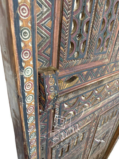 Vintage Wooden Door with Hand Painted Geometric Designs