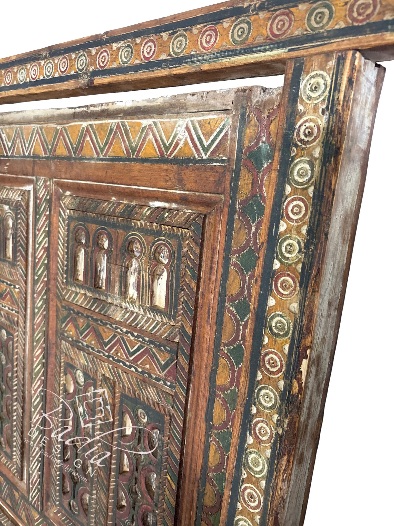 Vintage Wooden Door with Hand Painted Geometric Designs
