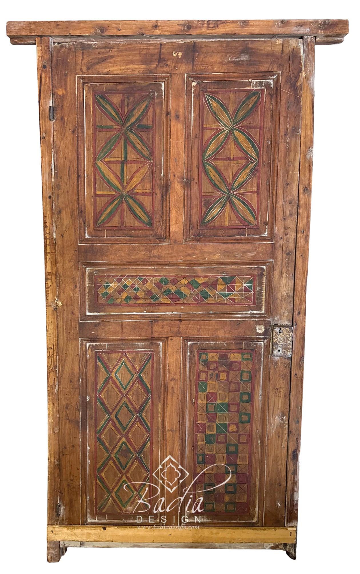 Vintage Wooden Door with Hand Painted Geometric Designs