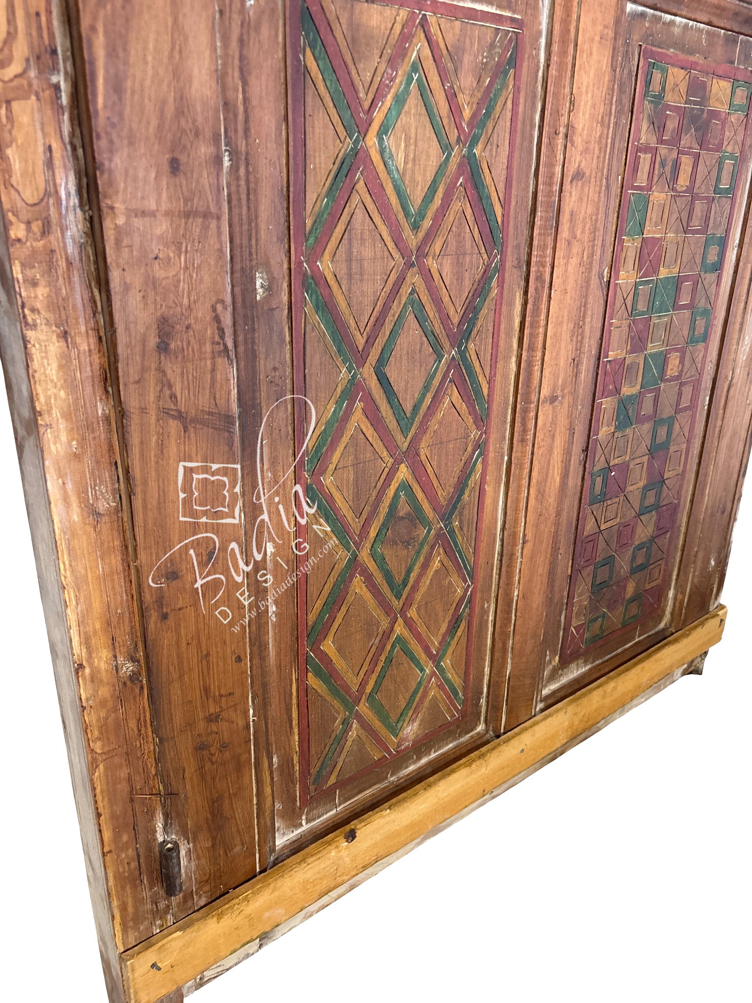 Vintage Wooden Door with Hand Painted Geometric Designs