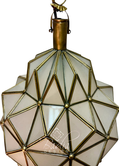 White Glass Brass Geometric Hanging Lantern