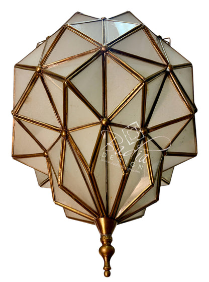 White Glass Brass Geometric Hanging Lantern