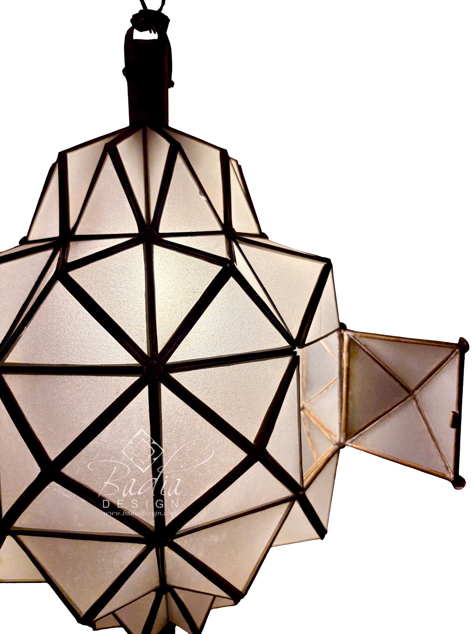 White Glass Brass Geometric Hanging Lantern