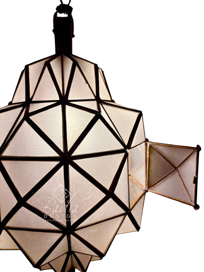 White Glass Brass Geometric Hanging Lantern