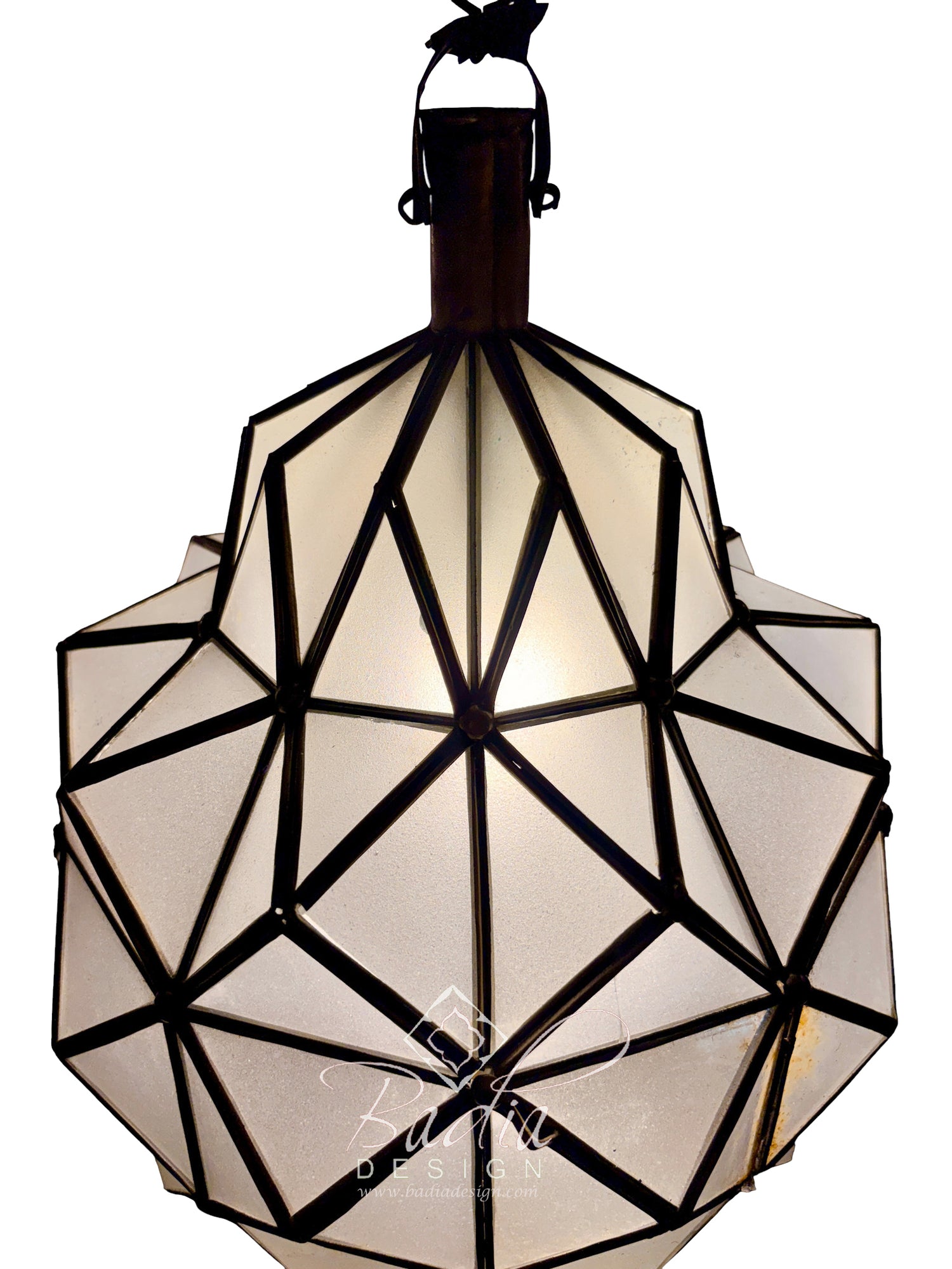 White Glass Brass Geometric Hanging Lantern