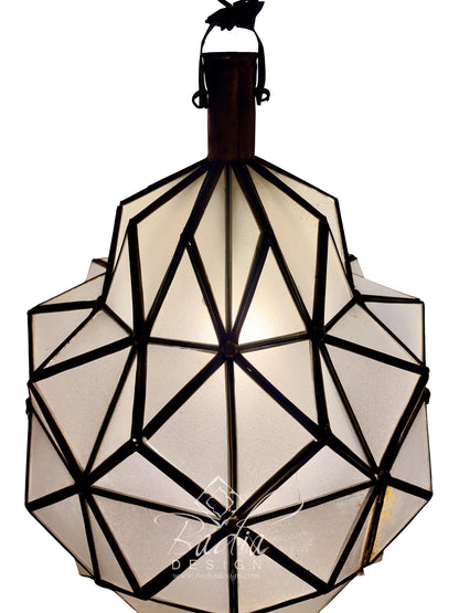 White Glass Brass Geometric Hanging Lantern