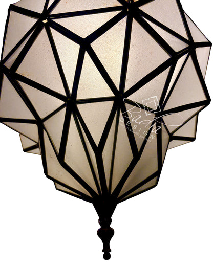 White Glass Brass Geometric Hanging Lantern