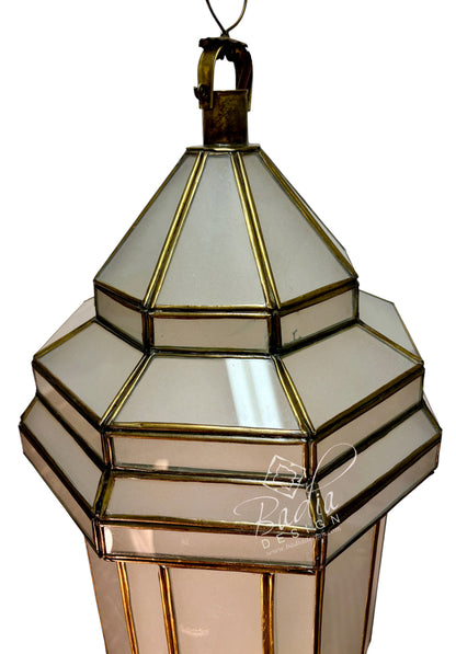 White Glass Brass Hanging Lantern
