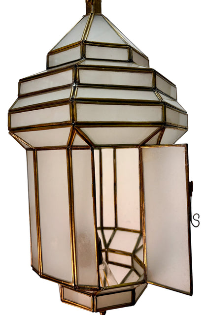 White Glass Brass Hanging Lantern