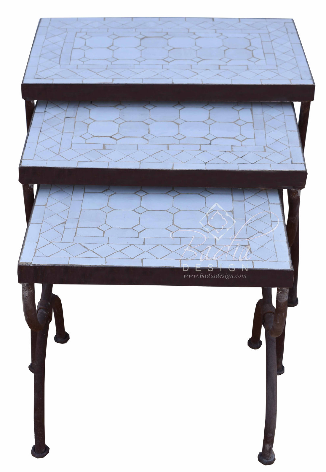 White Nesting Tile Patio Tables