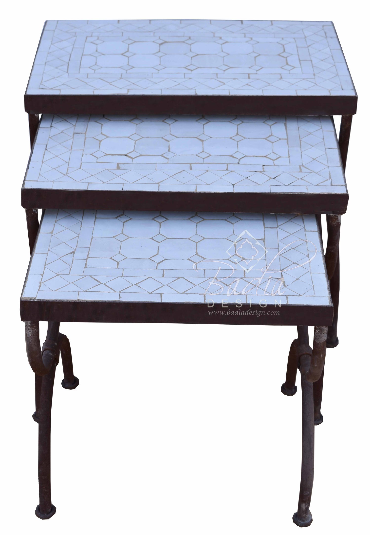 White Nesting Tile Patio Tables