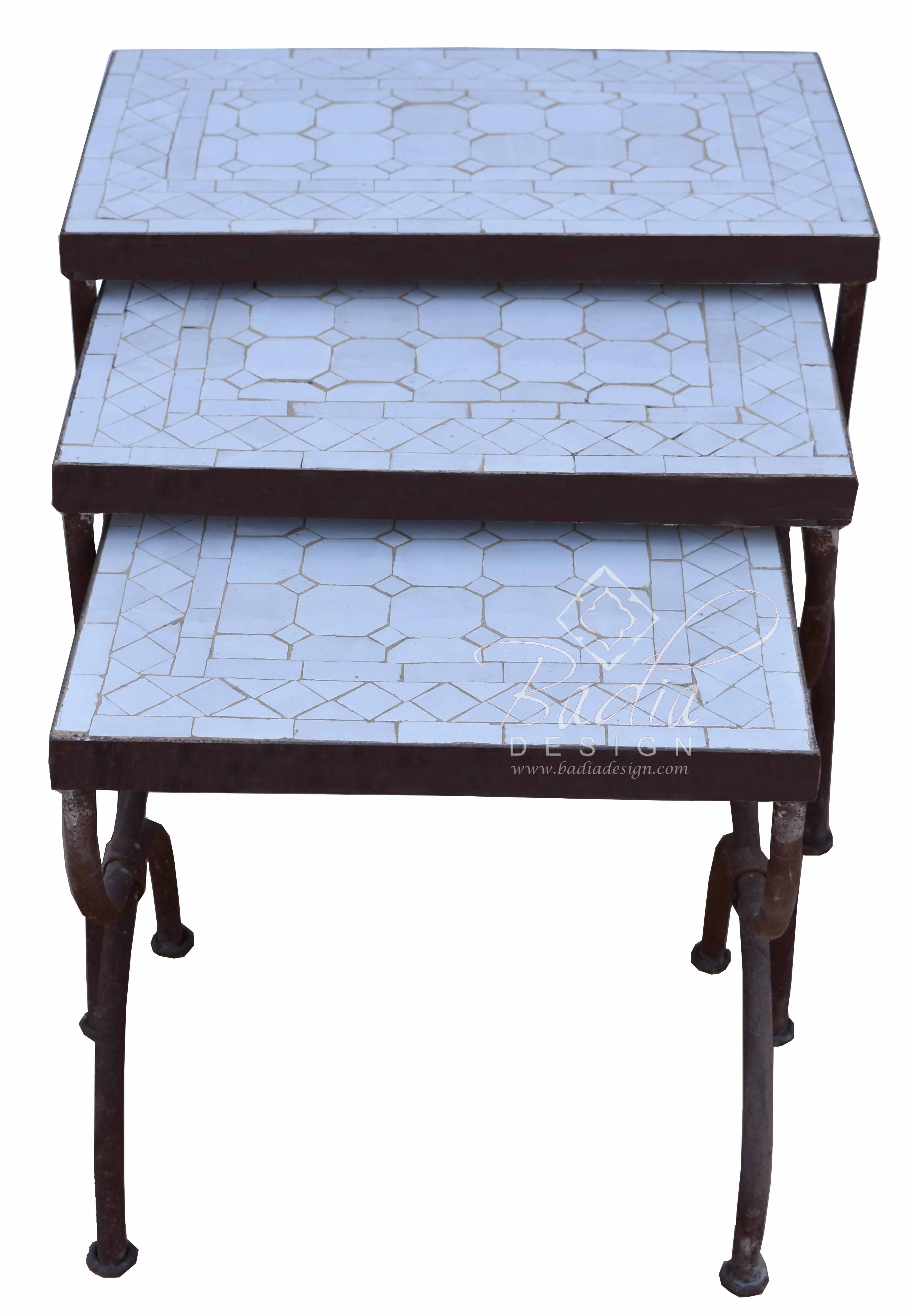 White Nesting Tile Patio Tables