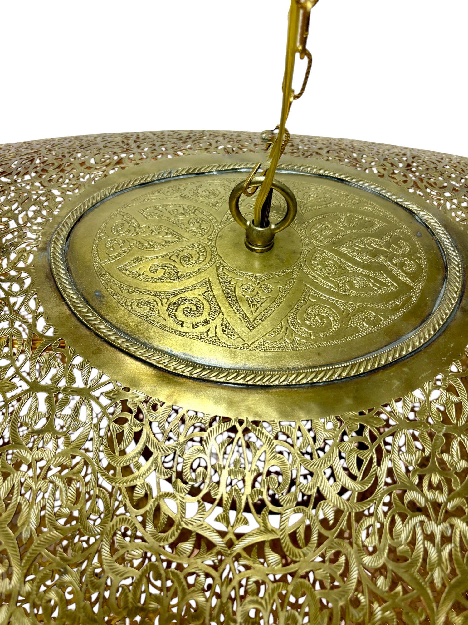 Wide Oval Shaped Pierced Brass Chandelier