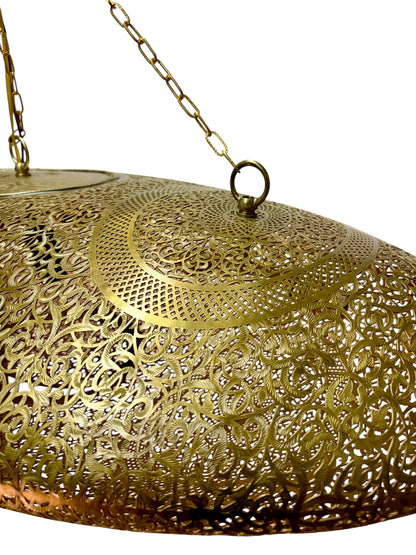 Wide Oval Shaped Pierced Brass Chandelier