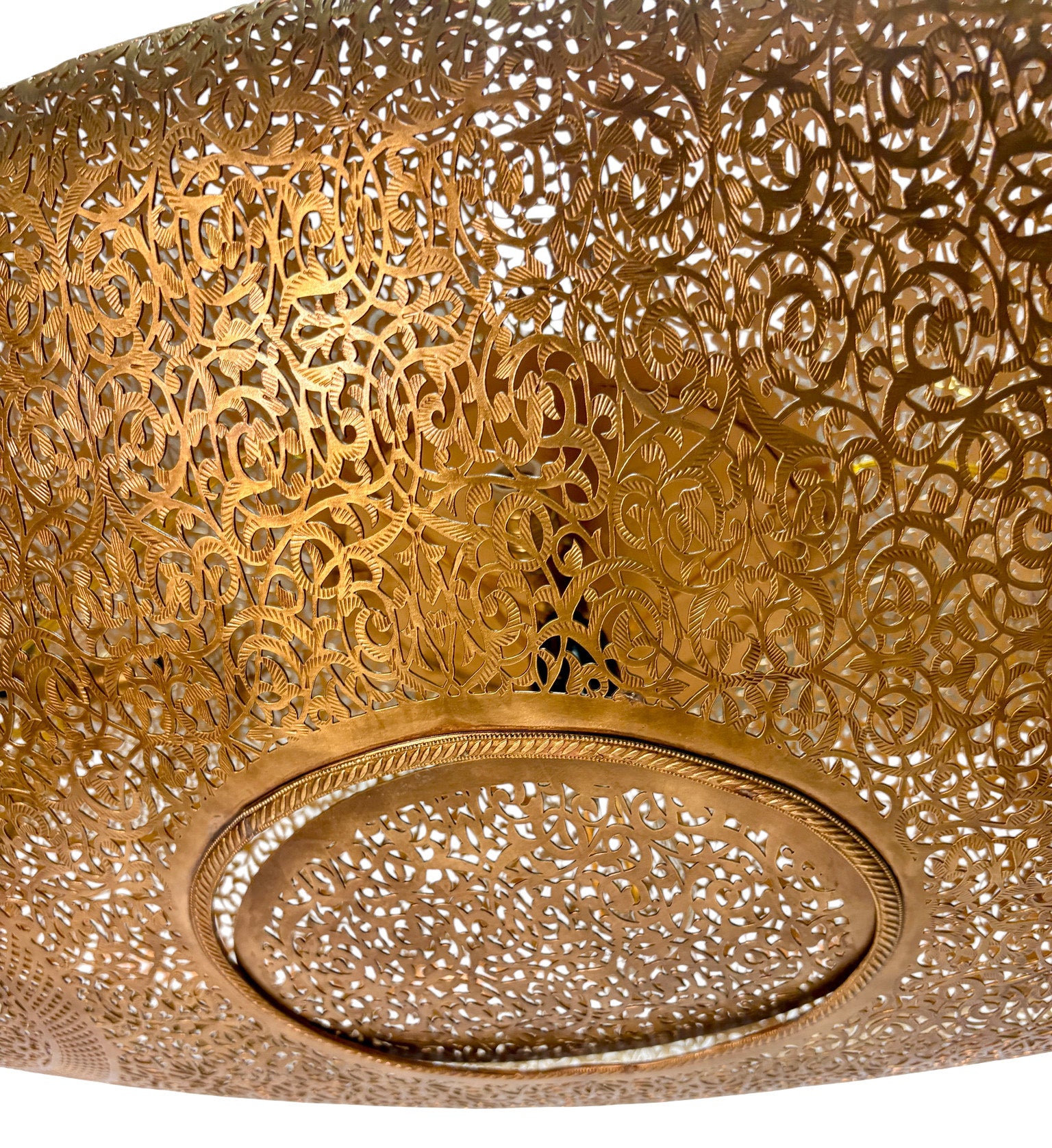 Wide Oval Shaped Pierced Brass Chandelier