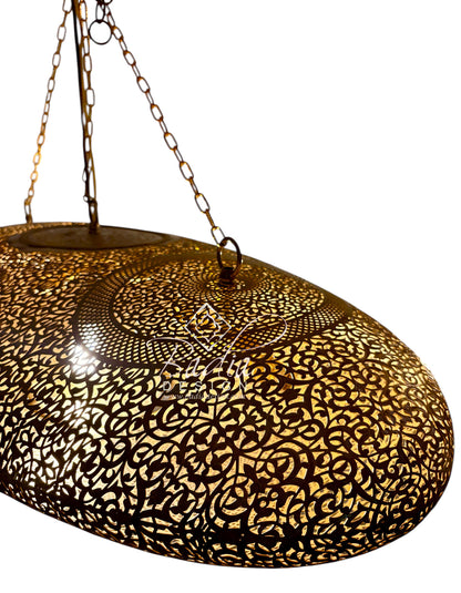 Wide Oval Shaped Pierced Brass Chandelier