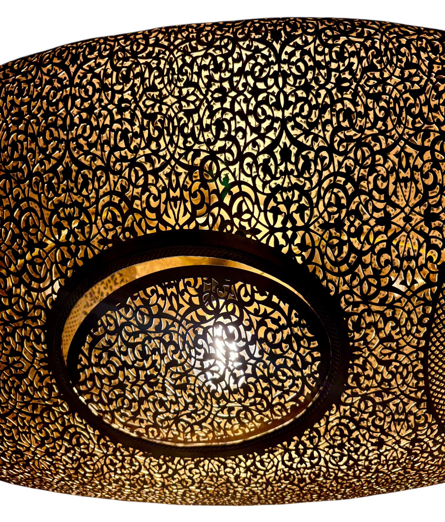 Wide Oval Shaped Pierced Brass Chandelier