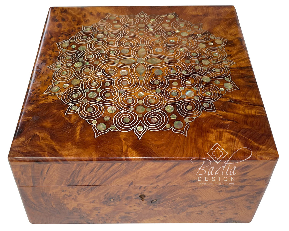 Thuya wooden jewelry box with intricate design
